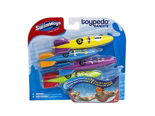 SwimWays Toypedo Bandits Pool Diving Toys - Sinking Torpedo Swim Toys - Pack of 4, Colors Vary,  (12298)