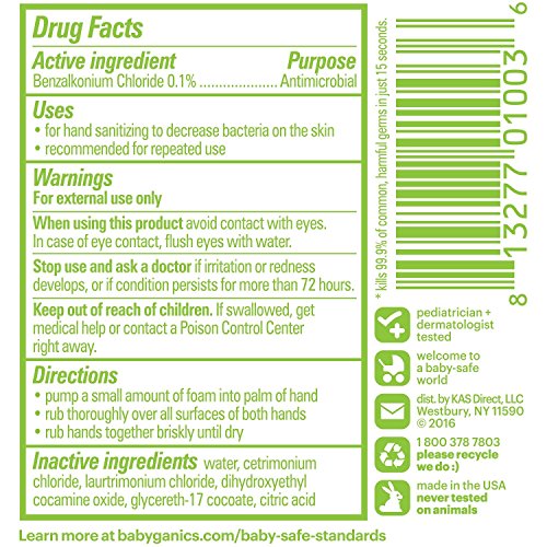 Babyganics Alcohol-Free Foaming Hand Sanitizer, On-The-Go, Fragrance Free, 1.69 oz, 6 Pack, Packaging May Vary