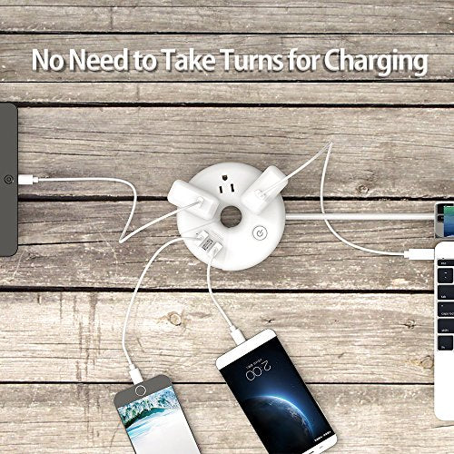 Travel Power Strip, NTONPOWER 3 Outlets 3 USB Portable Desktop Charging Station Short Extension Cord 15 inch for Office, Home, Hotels, Cruise Ship, Nightstand - White