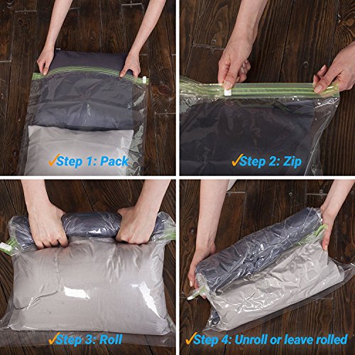 12 Travel Storage Bags for Clothes - Compression Bags for Travel - No Vacuum or Pump Sacks-Save Space in your Luggage Accessories