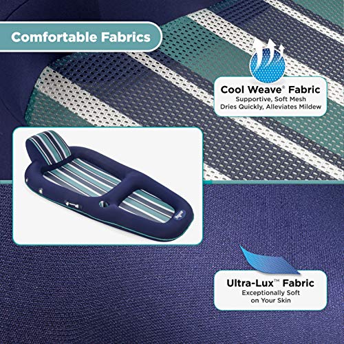 Aqua Oversized Deluxe Pool Lounger, Inflatable Pool Float with UPF 50 Sunshade Canopy, Heavy Duty, X-Large, Navy/Aqua/White Stripe