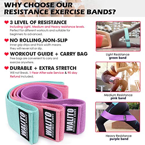 Walito Resistance Bands for Legs and Butt,Exercise Bands Set Booty Bands Hip Bands Wide Workout Bands Sports Fitness Bands Resistance Loops Band Anti Slip Elastic (Set 3)