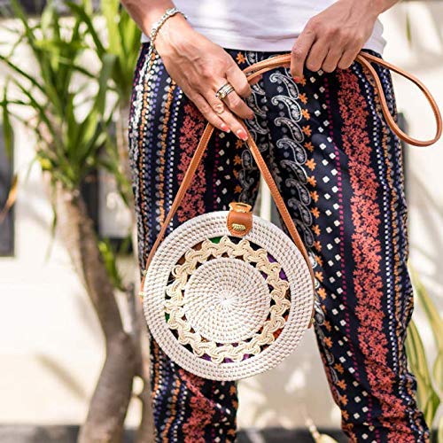 Rattan Bags for Women - Handmade Wicker Woven Purse Handbag Circle Boho Bag Bali