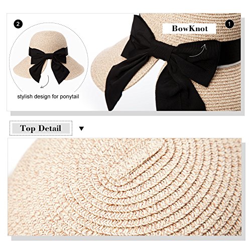 Womens Floppy Summer Sun Beach Straw Hats Accessories Wide Brim SPF 50 Crushable 56-58cm Beige