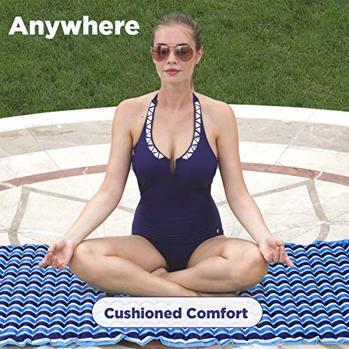 Aqua 3-In-1 Roll-Up Pool Float, Padded Mat For Beach-Land-Water, Roll-Up Mat with Carry Strap, Navy/White Stripe