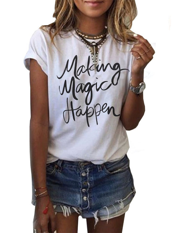 Haola Women's Summer Street Printed Tops Funny Juniors T Shirt Short Sleeve Tees ¡ White1 S