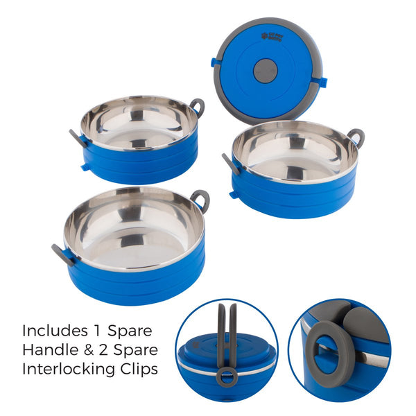 Healthy Human Portable Dog & Pet Travel Bowls with Lid - Human Grade Stainless Steel - Ideal for Food & Water - Blue - 4 Bowl Set