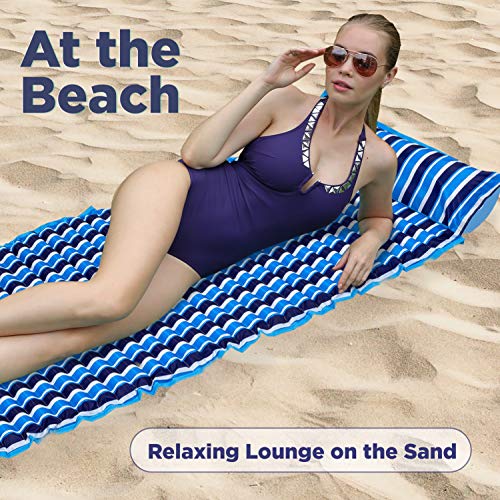 Aqua 3-In-1 Roll-Up Pool Float, Padded Mat For Beach-Land-Water, Roll-Up Mat with Carry Strap, Navy/White Stripe