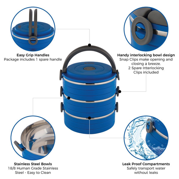 Healthy Human Portable Dog & Pet Travel Bowls with Lid - Human Grade Stainless Steel - Ideal for Food & Water - Blue - 4 Bowl Set