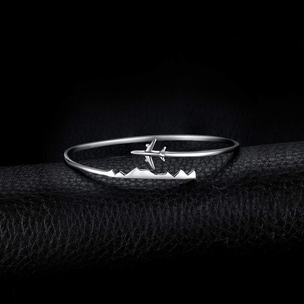 JewelryPalace 925 Sterling Silver World Travel Souvenir Airplane Adjustable Open Bangle Bracelet