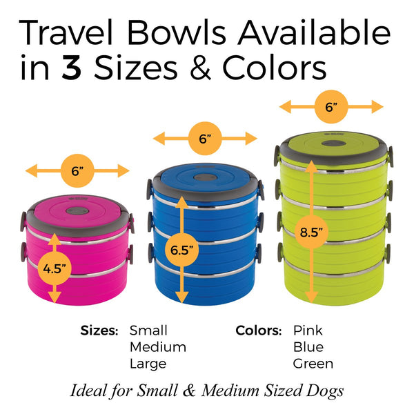 Healthy Human Portable Dog & Pet Travel Bowls with Lid - Human Grade Stainless Steel - Ideal for Food & Water - Blue - 4 Bowl Set