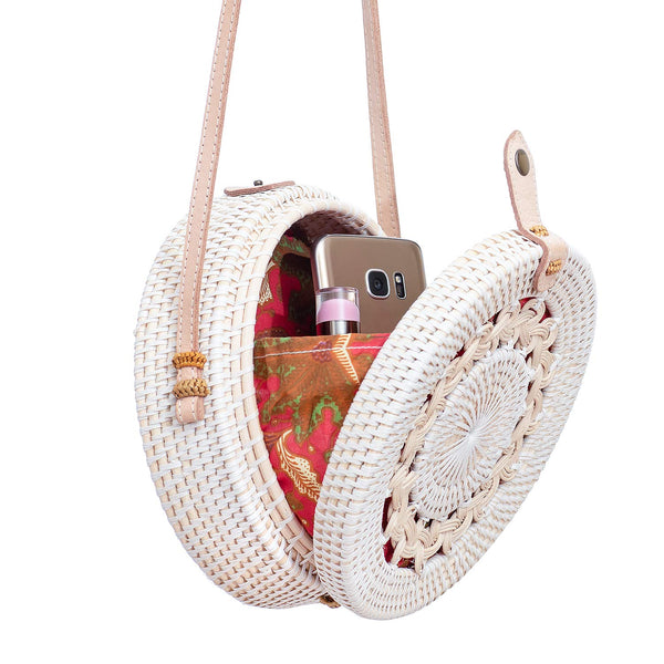 Rattan Bags for Women - Handmade Wicker Woven Purse Handbag Circle Boho Bag Bali