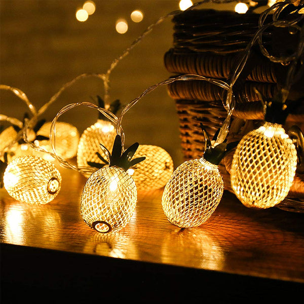 16ft LED Pineapple String Lights Battery Operated Party Home Festival Decoration -Warm White 2 Pack