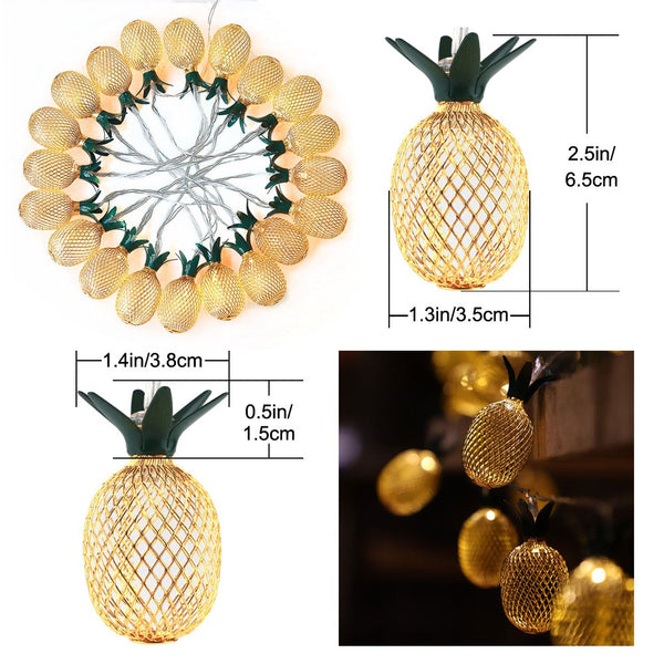 16ft LED Pineapple String Lights Battery Operated Party Home Festival Decoration -Warm White 2 Pack