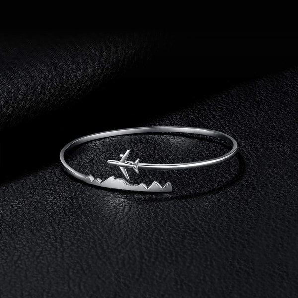 JewelryPalace 925 Sterling Silver World Travel Souvenir Airplane Adjustable Open Bangle Bracelet