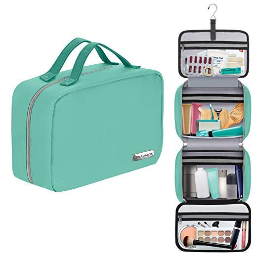 Cruelty-Free Leather Hanging Travel Toiletry Bag - Turqoise