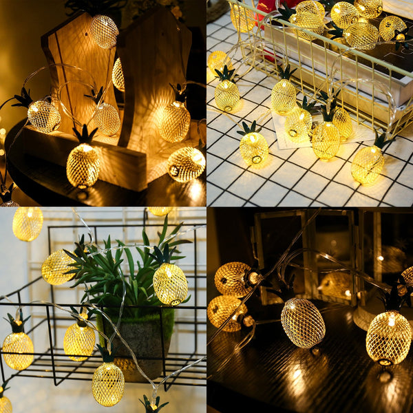 16ft LED Pineapple String Lights Battery Operated Party Home Festival Decoration -Warm White 2 Pack