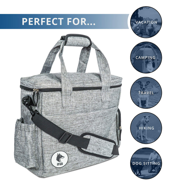 Top Dog Travel Bag - Airline Approved Travel Set for Dogs of All Sizes - Stores All Your Dog Accessories - Includes Travel Bag, 2x Food Storage Containers and 2x Collapsible Dog Bowls - Gray
