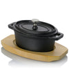 Gibson Home Campton 0.35 Quart Mini Oval Cast Iron Casserole Dutch Oven With Lid And Wooden Base