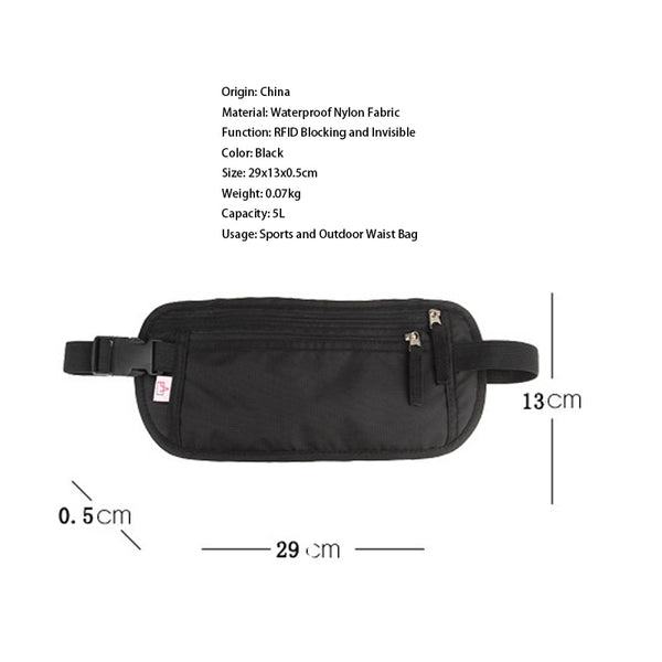Money Belt RFID Blocking Waist Pack - Waterproof