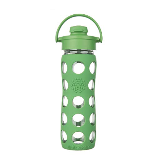 Lifefactory 16-Ounce BPA-Free Glass Water Bottle with Flip Cap and Protective Silicone Sleeve, Grass Green