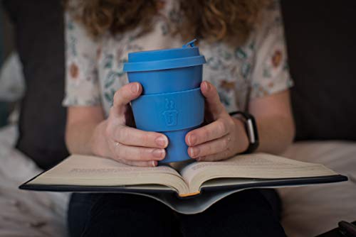 Premium Reusable Coffee Cup for Travel To Go 12oz | Takeaway Bamboo Mug with Lid & Spill Stopper | Plastic & BPA Free | Dishwasher Safe Portable Eco Cup | Organic Bamboo Fiber | Blue