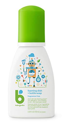 Babyganics Foaming Dish & Bottle Soap for Travel, Fragrance Free, 3.38oz, 3 Pack, Packaging May Vary