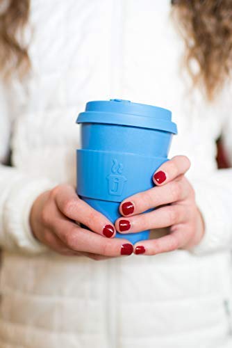 Premium Reusable Coffee Cup for Travel To Go 12oz | Takeaway Bamboo Mug with Lid & Spill Stopper | Plastic & BPA Free | Dishwasher Safe Portable Eco Cup | Organic Bamboo Fiber | Blue