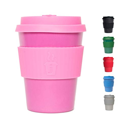 Joe Cup Premium Organic Reusable Bamboo Coffee Cup, Coffee Mug with Quick Seal Spill Stopper (Pink, 12 oz)