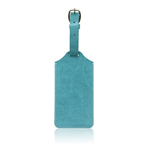 2 Pack Luggage Tags, ACdream Premium PU Leather Case Name Luggage Bag Tags for Travel Bag Suitcase Set with Name ID Labels, Sky Blue