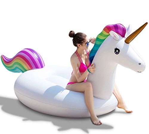 Giant Inflatable Unicorn Pool Float Floatie Ride On with Fast Valves Large Rideable Blow Up Beach Swimming Pool Party Lounge Raft Toys Kids Adults