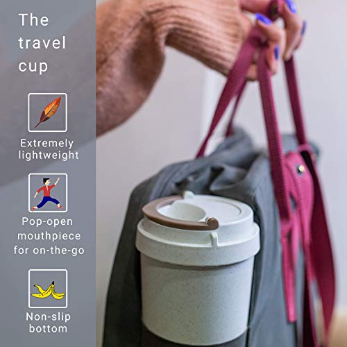 bioGo Cup | Rice Husk Fibre | BPA-Free, Double Wall Insulation Reusable Coffee Cups | Office, Car, On-The-Go Travel Mug | Screw Tight Lid, Secure Mouthpiece | Textured Grip | (Gray, 16oz)