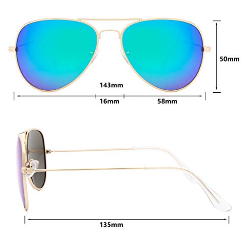 Livhò Sunglasses for Men Women Aviator Polarized Metal Mirror UV 400 Lens Protection (Black Grey + Blue Green)
