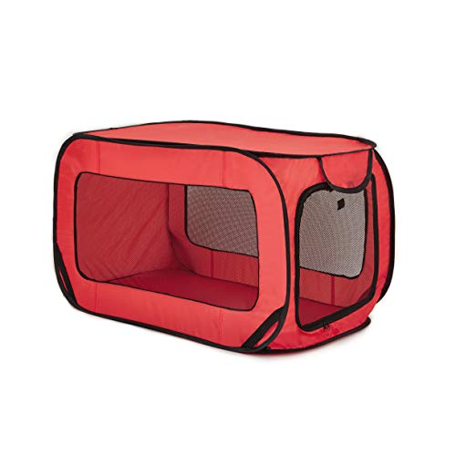Love's cabin 36in Portable Large Dog Bed - Pop Up Dog Kennel, Indoor Outdoor Crate for Pets, Portable Car Seat Kennel, Cat Bed Collection, Red