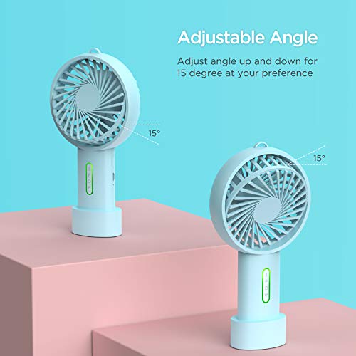 IPOW Mini Handheld Fan Personal Portable Fan 3 Speed Adjustable Angle Removable Base Lanyard USB Recharging Battery Operated