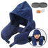 Neck Pillow Inflatable Travel Pillow Comfortably Supports The Head, Neck and Chin, Airplane Pillow with Soft Velour Cover, Hat, Portable Drawstring Bag, 3D Eye Mask and Earplugs (Blue)
