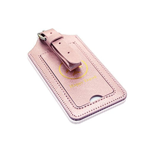 2 Pack Luggage Tags, ACdream Premium PU Leather Case Name Luggage Bag Tags for Travel Bag Suitcase Set with Name ID Labels, Rose Gold