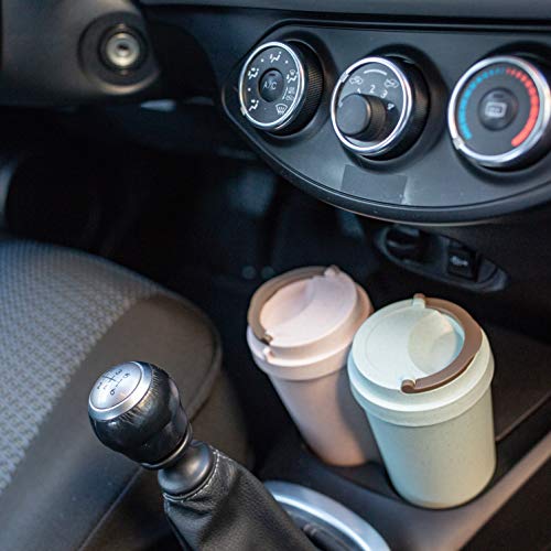 bioGo Cup | Rice Husk Fibre | BPA-Free, Double Wall Insulation Reusable Coffee Cups | Office, Car, On-The-Go Travel Mug | Screw Tight Lid, Secure Mouthpiece | Textured Grip | (Gray, 16oz)