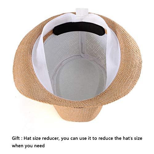 Straw Hat for Women Men - Summer Khaki Fedora Hat with Band Sun Hat for Travel
