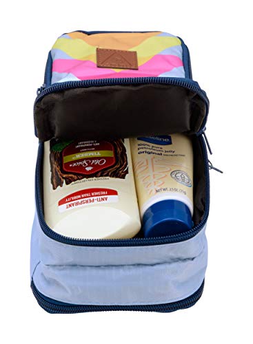 Well Traveled Travel Toiletry Bag – for Makeup, Cosmetics, Shaving Kit, Hand Sanitizer, Disinfectant, Soap - Multicolor Organizer for Men, Women - Compact, 3 Compartments, Soft-Sided, 10x4.5x4 Inch