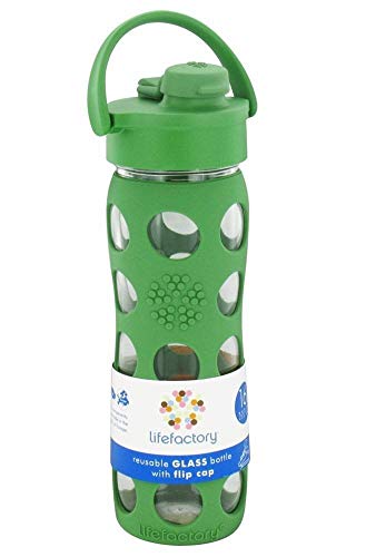 Lifefactory 16-Ounce BPA-Free Glass Water Bottle with Flip Cap and Protective Silicone Sleeve, Grass Green