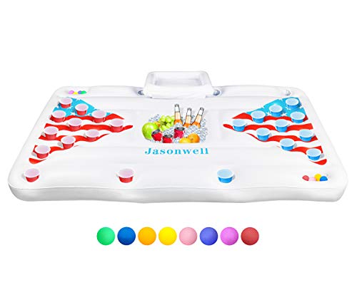 Jasonwell Beer Pong Pool Float - Inflatable Floating Beer Pong Table Party Pool Lounge Raft for Adults with Cooler White 6 Feet