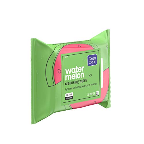 Clean & Clear Hydrating Watermelon Facial Cleansing Wipes to Remove Makeup, Dirt & Impurities, Oil-Free Pre-Moistened Daily Face Wipes, Convenient & Travel-Friendly, 25 ct