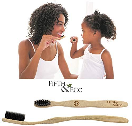 Fifth & Eco Eco-friendly Premium Bamboo Toothbrushes (Pack of 4)|Natural bamboo toothbrush with Soft Charcoal Bristles | Eco toothbrush with biodegradable, ergonomic handle | Wooden toothbrushes