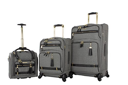 Steve Madden Designer Luggage Collection- 3 Piece Softside Expandable Lightweight Spinner Suitcases- Travel Set includes Under Seat Bag, 20-Inch Carry on & 28-Inch Checked Suitcase (Peek-A-Boo Grey)