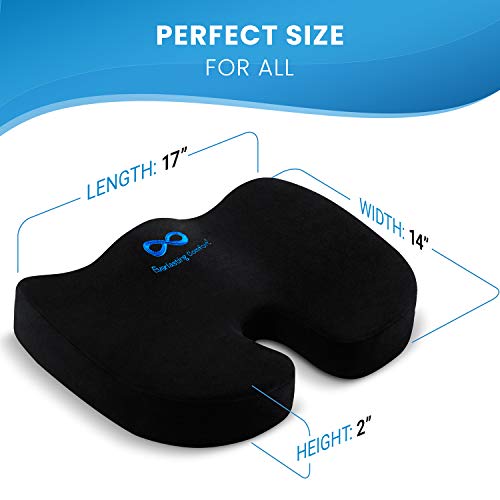 Everlasting Comfort Seat Cushion for Office Chair - Tailbone Pain Relief Cushion - Coccyx Cushion - Sciatica Pillow for Sitting (Black)