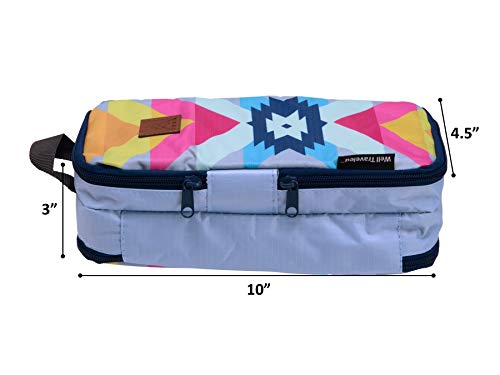 Well Traveled Travel Toiletry Bag – for Makeup, Cosmetics, Shaving Kit, Hand Sanitizer, Disinfectant, Soap - Multicolor Organizer for Men, Women - Compact, 3 Compartments, Soft-Sided, 10x4.5x4 Inch