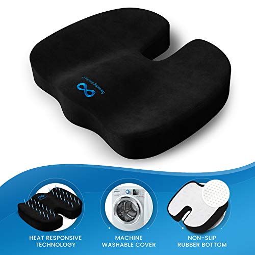 Everlasting Comfort Seat Cushion for Office Chair - Tailbone Pain Relief Cushion - Coccyx Cushion - Sciatica Pillow for Sitting (Black)