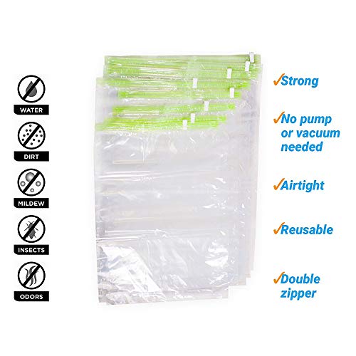 12 Travel Storage Bags for Clothes - Compression Bags for Travel - No Vacuum or Pump Sacks-Save Space in your Luggage Accessories