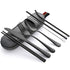 Devico Portable Utensils, Travel Camping Cutlery Set, 8-Piece including Knife Fork Spoon Chopsticks Cleaning Brush Straws Portable Case, Stainless Steel Flatware set (8-piece Black)